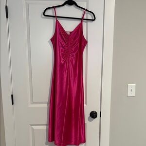 A New Day Midi Neon Pink Satin Dress